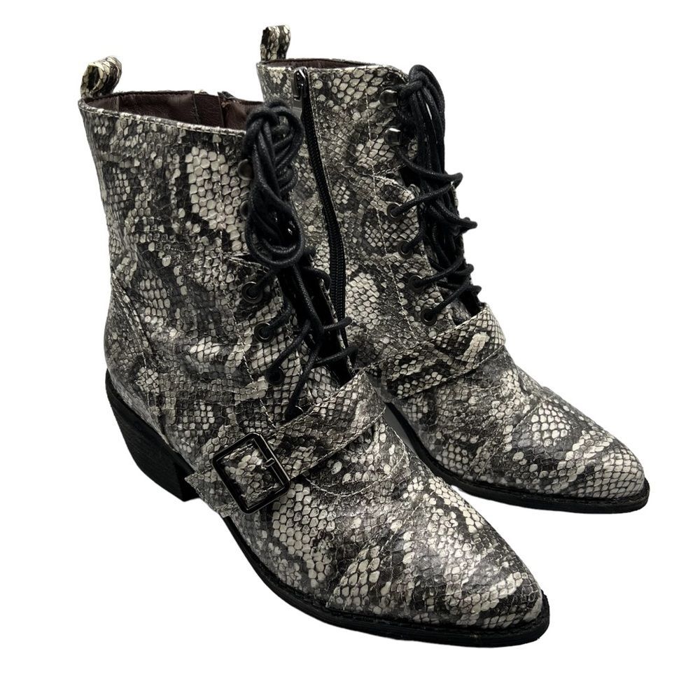 Catherine Malandrino Faux Snakeskin Boots Womens 7 Heeled Booties Zip Side‎